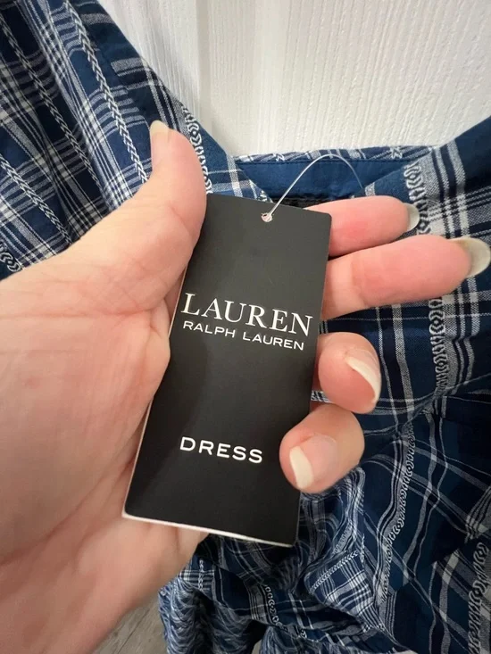 Ralph Lauren Navy and White Plaid Spaghetti-Strap Midi Dress - Picture 10 of 13